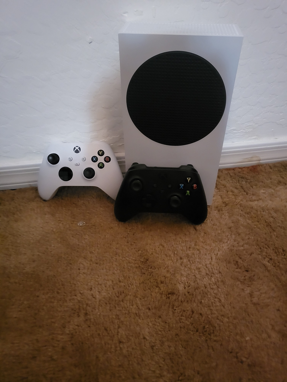 Xbox Series S Console with White and Black Wireless Controllers